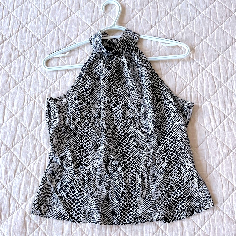 100% Silk Snakeskin Print Mock Neck Halter Top